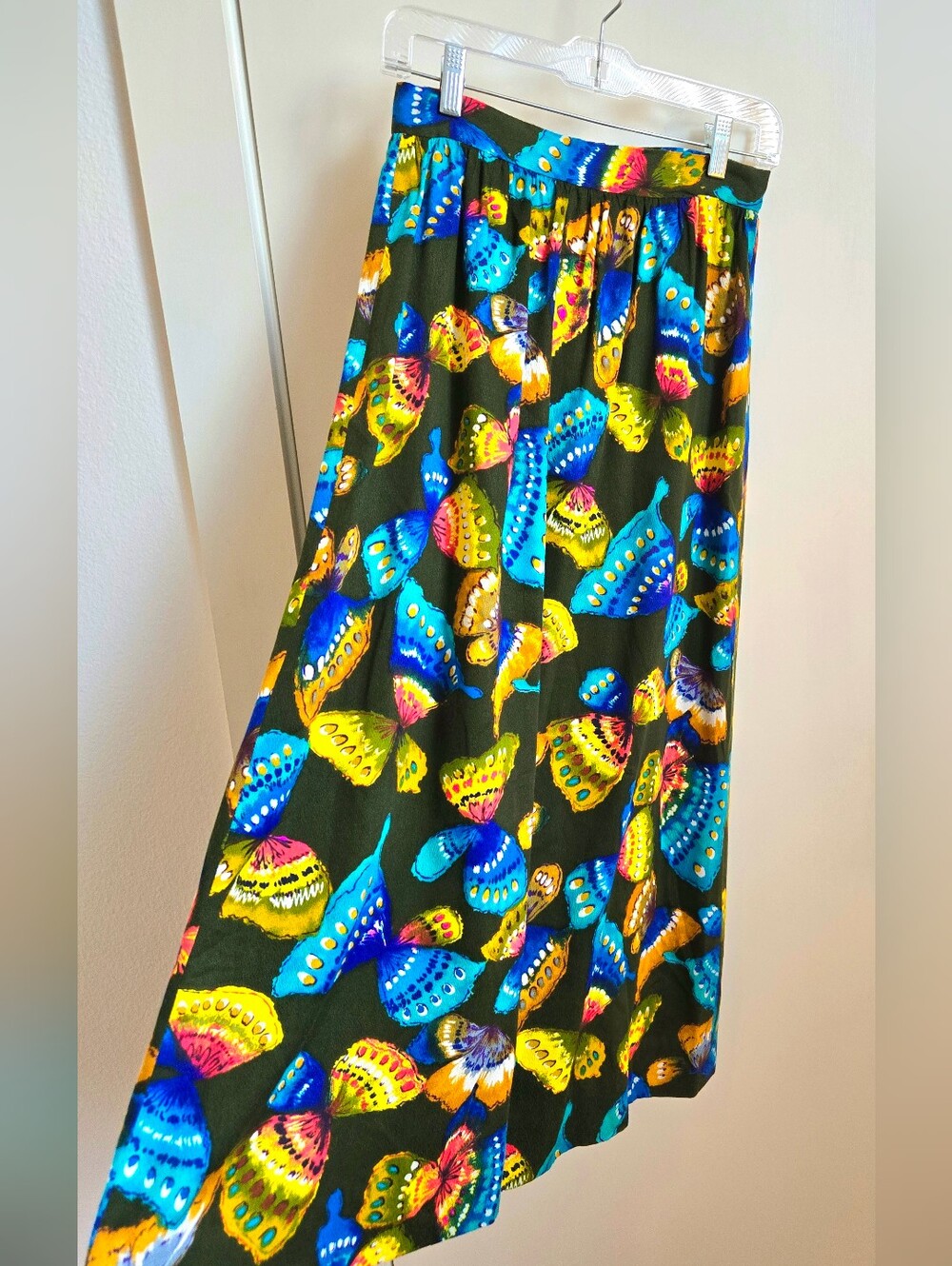 Vintage 70s Butterfly Print Maxi Skirt Handmade Talon Zipper